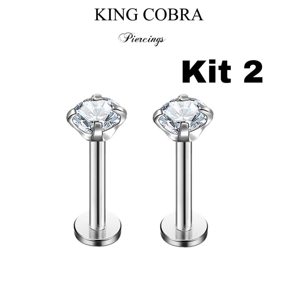 Kit 2 Piercing Labret Ponto De Luz Helix Tragus Conch Aço Cirúrgico KA101