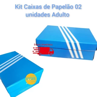 kit 02 Caixas de Papelão Tênis Adulto Azul Impressão Lisa e Brilhante