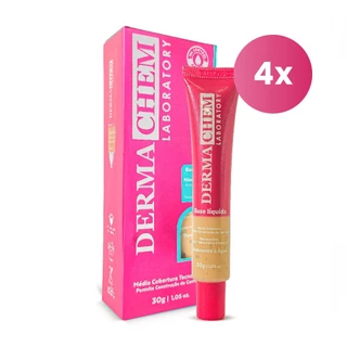 kit 4 Base Líquida Facial Média Cobertura Cor 2 com Niacinamida, Hialurônico e Vitamina E 30g Dermachem