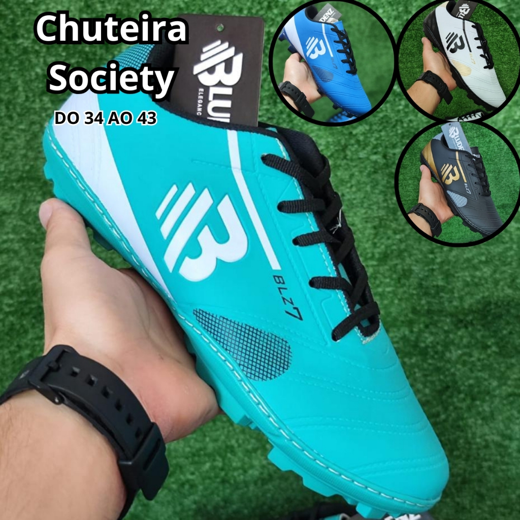 Chuteira Society Original BLUDENZ 34 AO 43 Solado Costurado Com Travas Grama Sintética 7