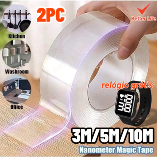 Kit De 2 Fitas 3M/5M/10M Fita Dupla Face Extra Forte Transparente NanoGel Silicone Mágica Adesiva Cola na Parede Móvel Porta