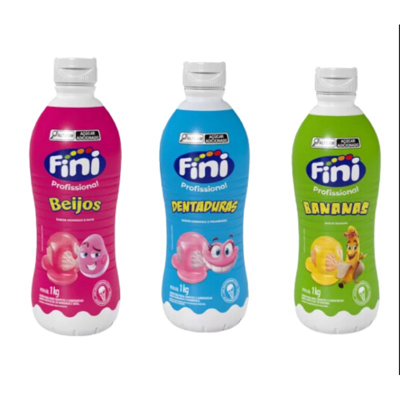 Calda Fini Cobertura Para Sorvete Sabores Clássicos Beijos Dentadura Banana 1kg Kit 3 unidades