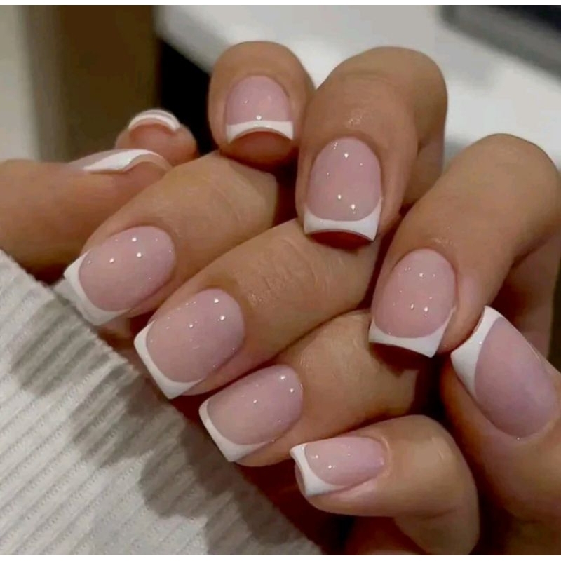Unhas Postiças Decoradas Francesinha Quadrada Curta | Shopee Brasil