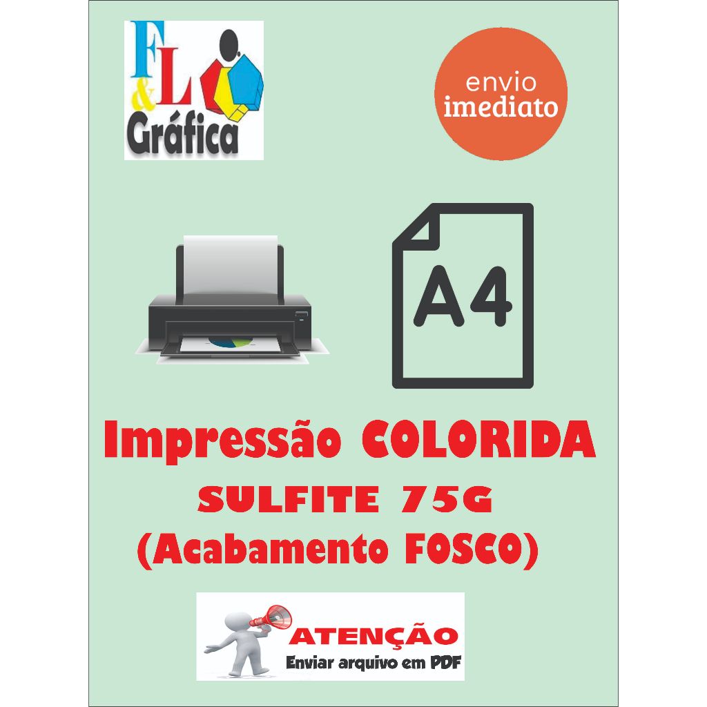 IMPRESSÃO COLORIDA EM PAPEL SULFITE 75G+ ENCADERNAÇÃO | Shopee Brasil