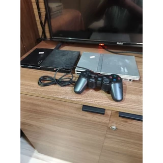 Playstation 2 slim preto e prata