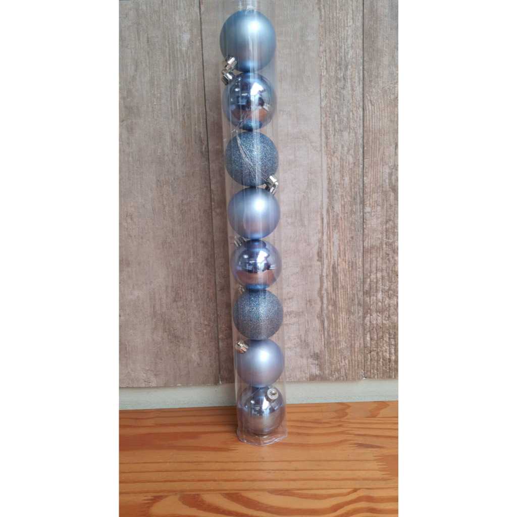 Bola De Natal Lisa/Mate/Glitter Azul Claro Com 8 Pcs 6 Cm