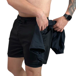 Shorts Masculino 2 em 1 Corrida Forrado Compressão Academia Treino