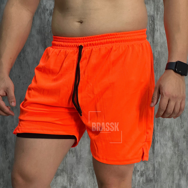 Shorts Masculino 2 em 1 Corrida Forrado Sport Slim