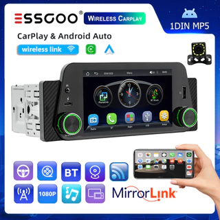 (Envio de São Paulo) ESSGOO Sem Fio Carplay & Android Auto 5 Polegadas1 Din Car Stereo Rádio MP5 Bluetooth Player