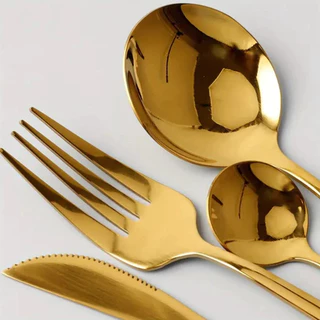 24 Peças Talheres Dourado de Aço Inox Garfo Colher Faca Colher De Mesa