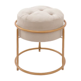 Puff redondo ferragem Dourada e 11 cores de tecido - modelo CAPITONÊ - decorar, sentar, sala, escritório, hall