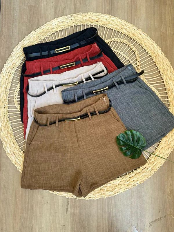 Kit 2 Short Linho Social Feminino Moda Alfaiataria Luxo Elegancia Tendencia Blogueira