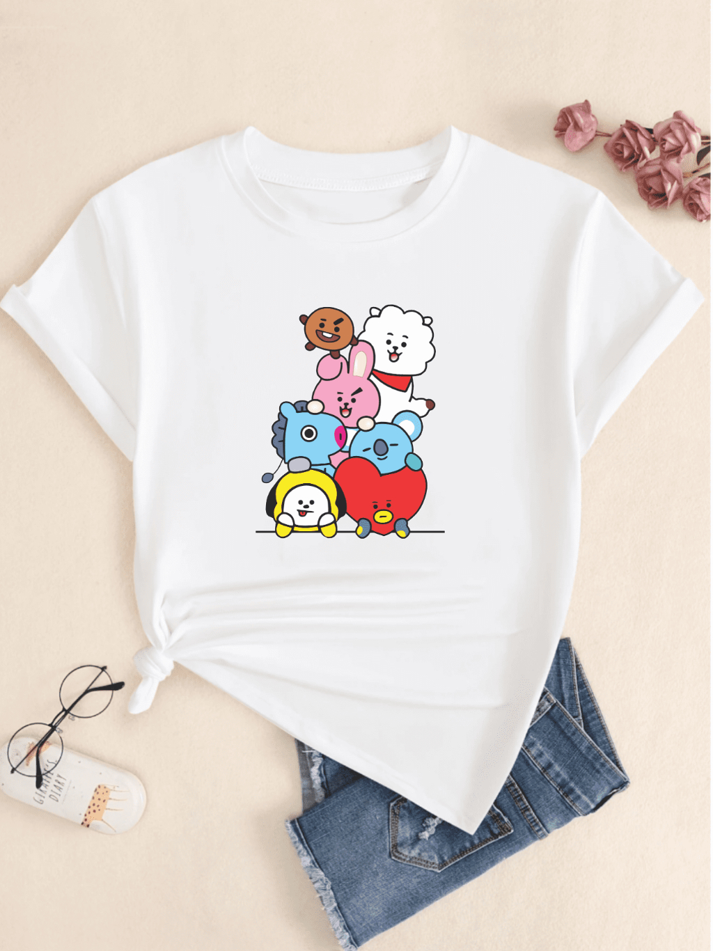 Camiseta BT21 BTS Tata Chimmy Cooky RJ Blusa Feminina Camisa