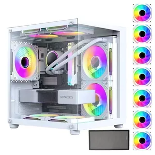 Gabinete Gamer Branco Com 7 Fans Rgb Inclusas Micro Mini Atx Water cooler Tampa de Vidro