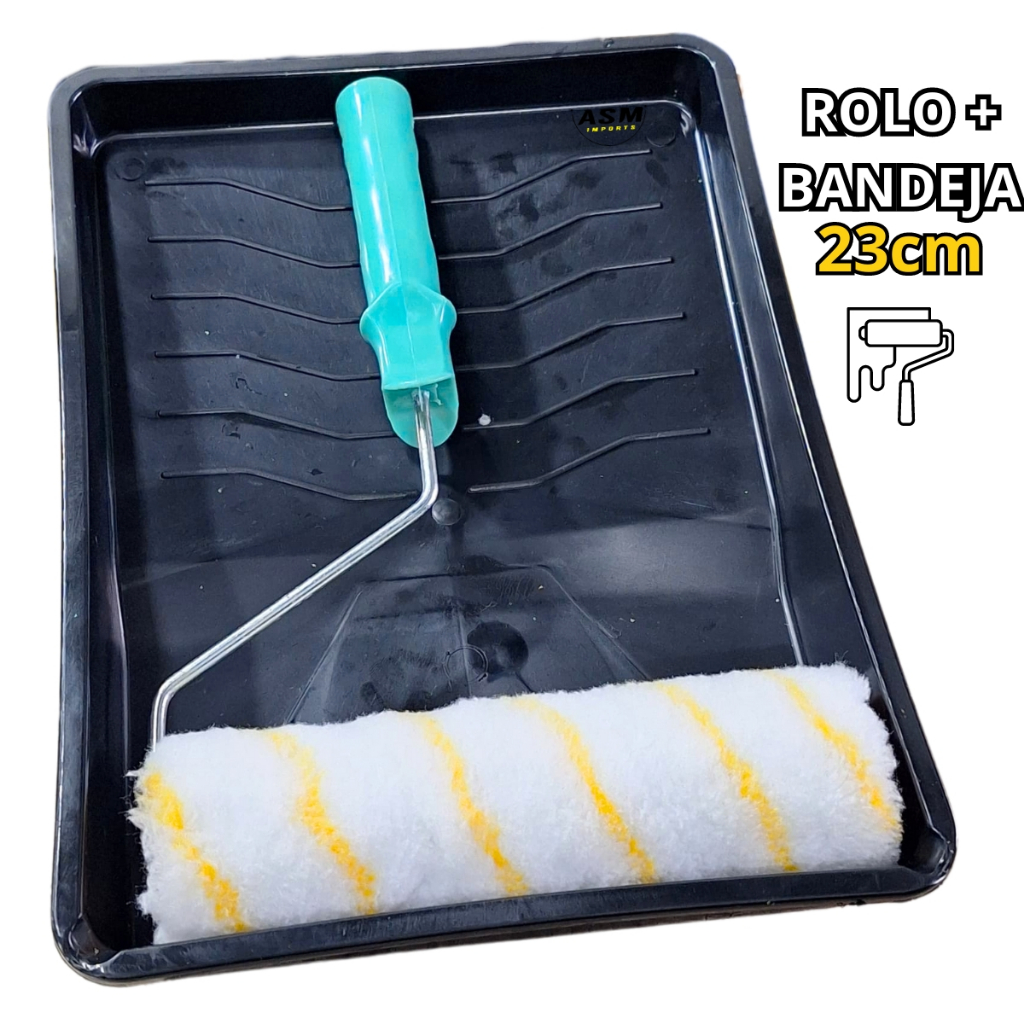Conjunto De Pintura Rolo Lã 23cm + Suporte de rolo e Bandeja Grande ...
