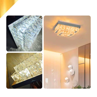 Luminária De Teto Plafon de Metal e Cristal Led 3 em 1 Moderna Lustre para Corredor Sala Quarto Cozinha