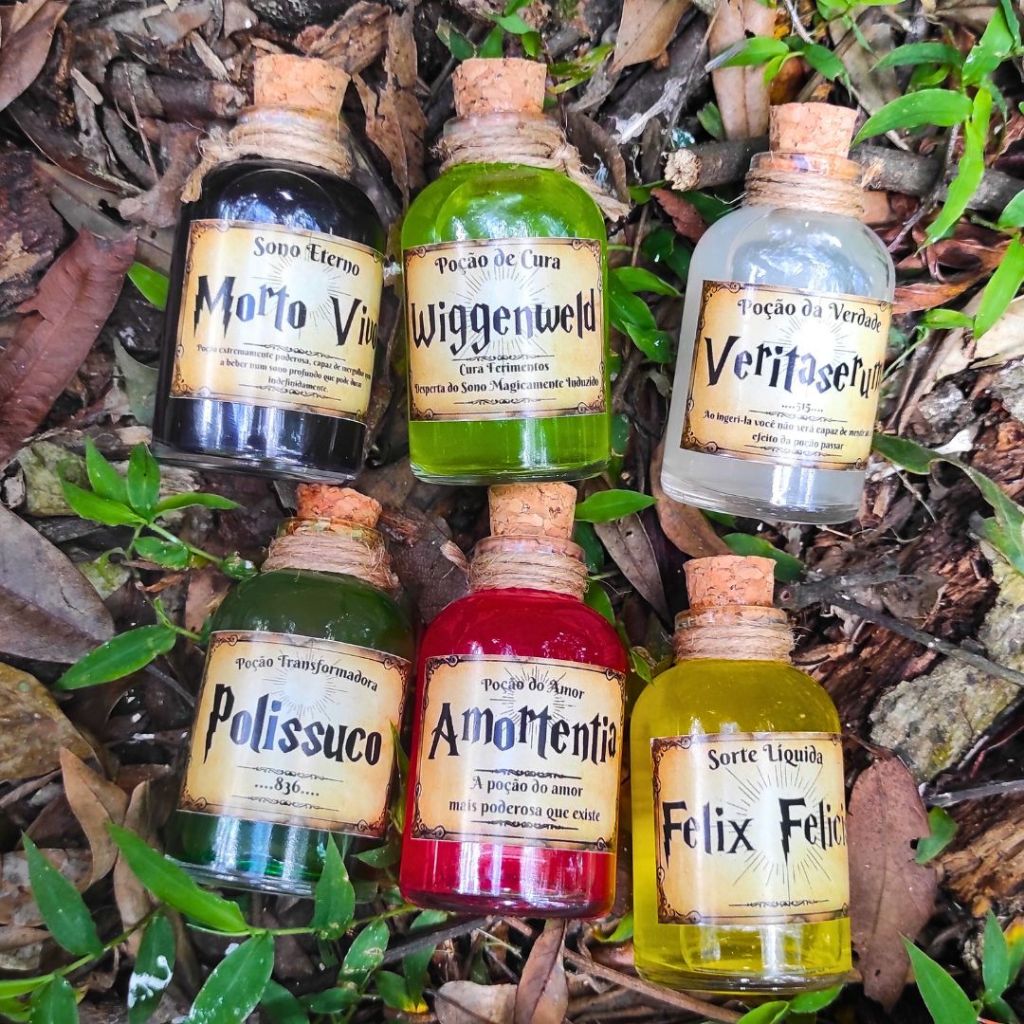 Kit 6 poções Harry Potter (Amortentia, Polissuco, Félix Felicis ...
