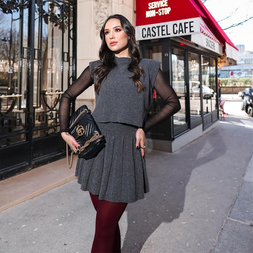 Conjunto Tricot Mousse Saia Colegial Plissada Blusa Shopee Brasil