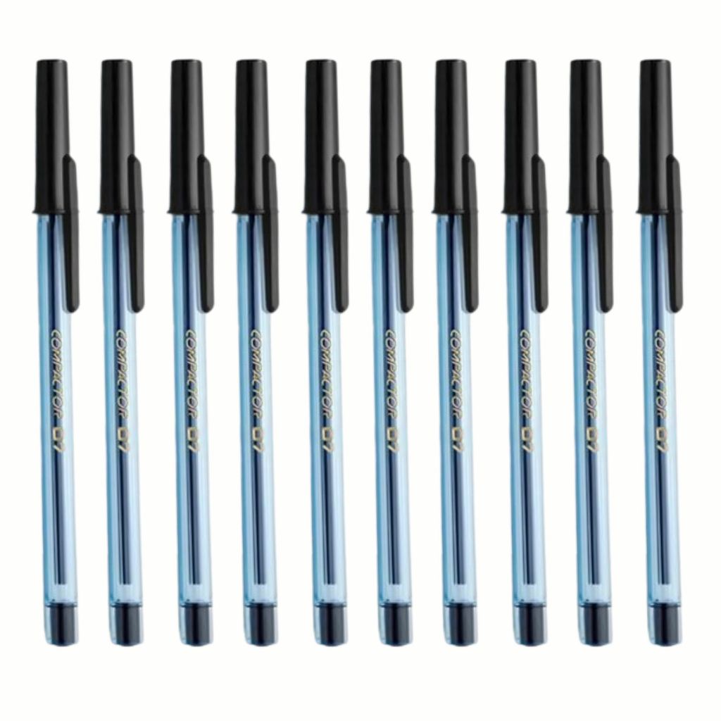 Kit com 10 Canetas Compactor Preta / Azul tubo Transparente para o ENEM ...