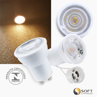 Kit 5 Mini Dicroica LED MR11 3,5W GU10 Bivolt - Luz Branca Quente + 5 SOQUETES