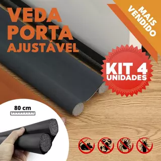 Kit 4 Veda Porta AJUSTÁVEL Proteção Protetor de Porta Rolinho Impermeável Duplo 80cm Comprimento