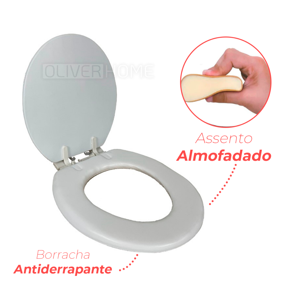 Assento Sanitário Almofadado Tampa Vaso Oval Universal Redondo Deca Celite Icasa Logasa Incepa Slim