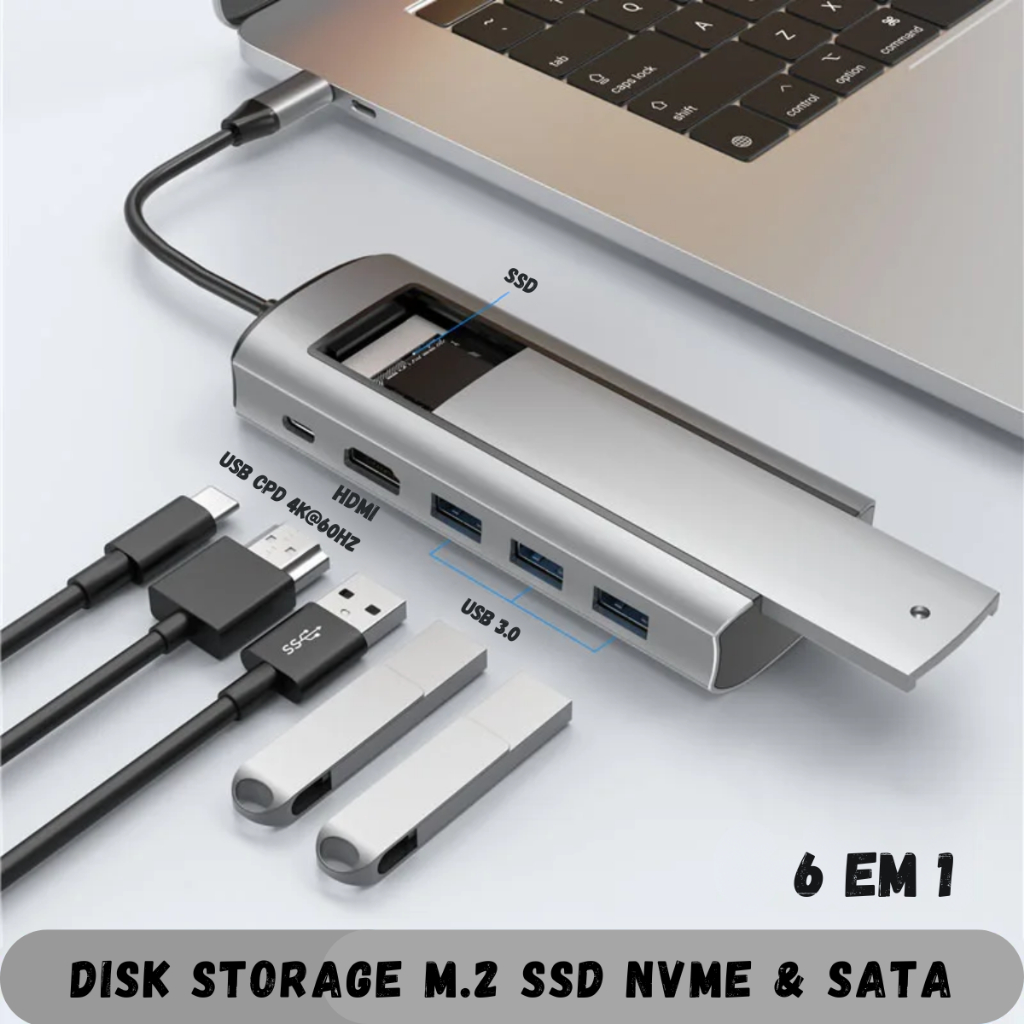 Hub Dock Station 6 Em 1 Usb-c Slot M.2 Sata Ssd Hdmi 4k | Shopee