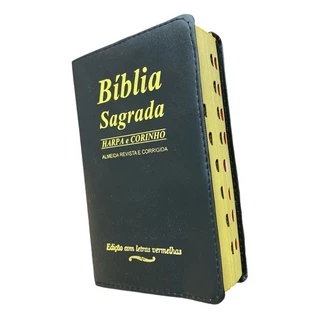 Biblia Média com Harpa Palavras de Jesus em Vermelho Papel Jornal Preta Luxo