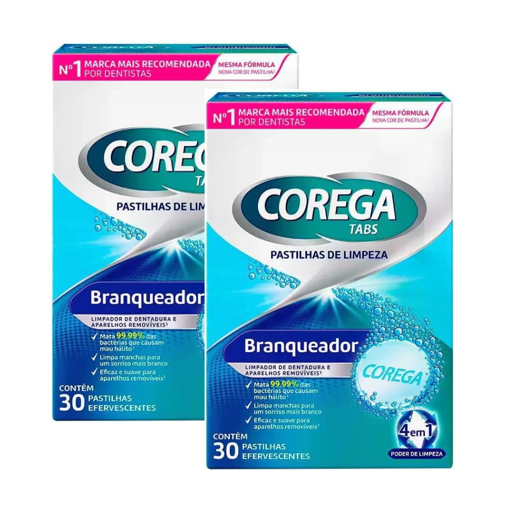 Kit Corega Tabs Branqueador 60 Pastilhas Limpador De Dentaduras ...