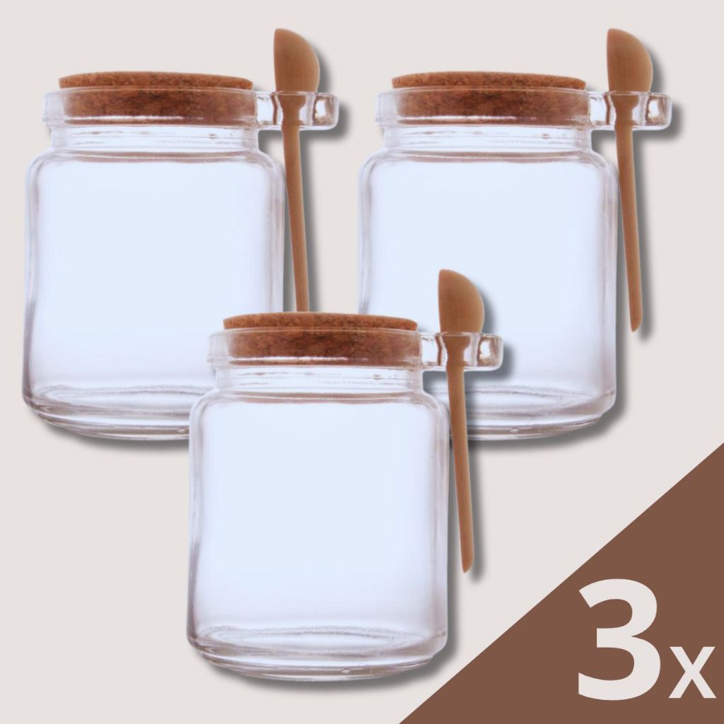 Pote De vidro Com colher Para Temperos Doces Adorno com Bambu Tampa Rolha c/2 e c/3