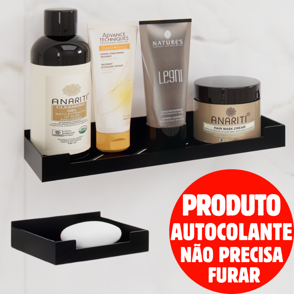 Jogo de Banheiro Saboneteira Porta Shampoo Decoração Lavabo