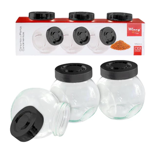 Conjunto 03 Porta Condimentos Vidro 150ml Industrial p/ Cozinha Bancada Geladeira Armário Temperos Grãos Doces Baleira Decoração