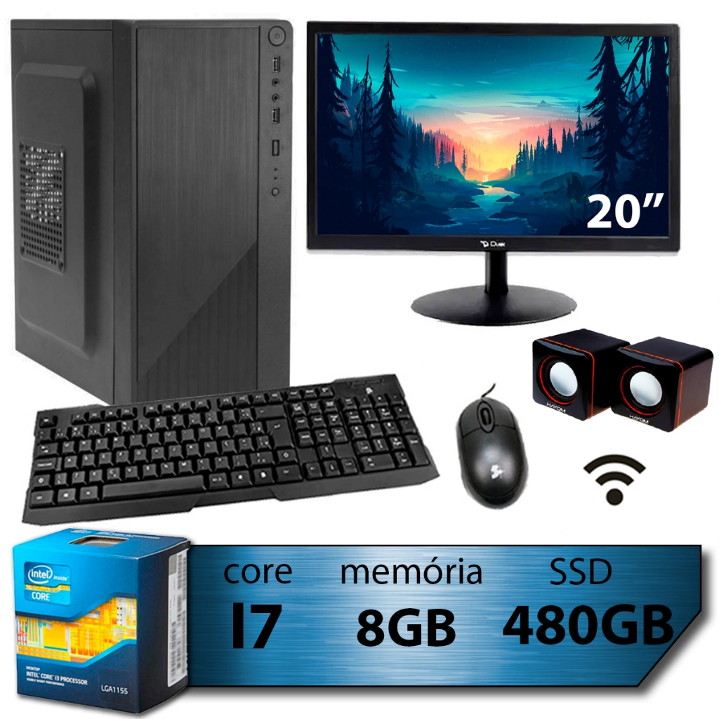 Pc Computador I7 Intel Core Ssd 480gb Memoria 8gb Monitor 20