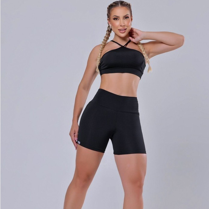 Conjunto Basic Tiras Preto (TOP+SHORT) Fitness AQN SPORT Zero Transparência