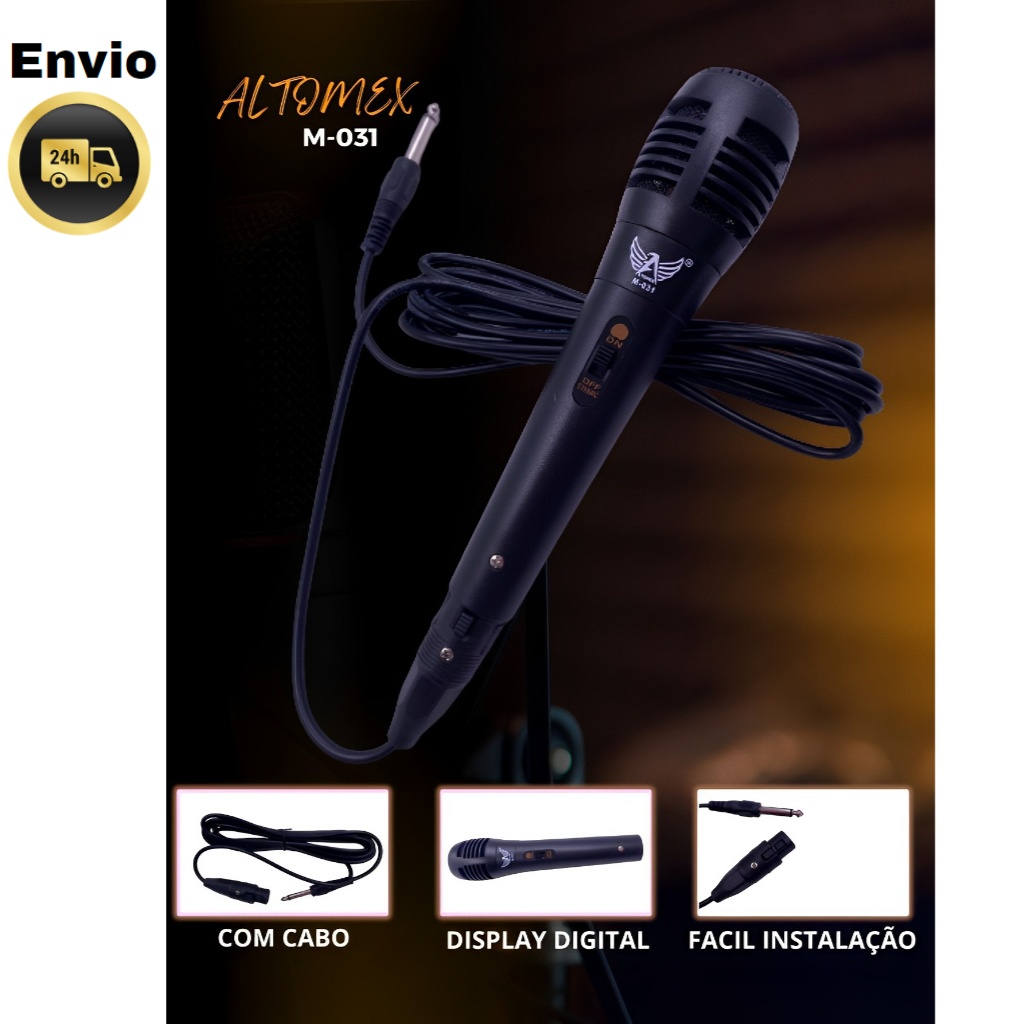 Microfone Com Fio 3 Metros Altomex
