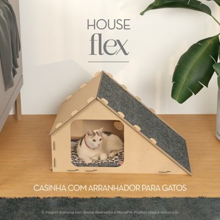 Casinha House Flex para gatos com rampa lateral e arranhador