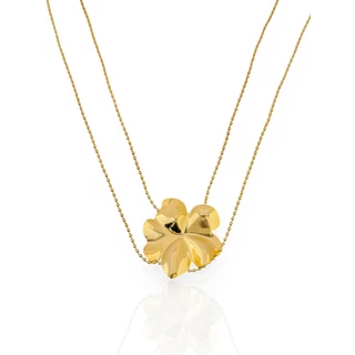 Colar Folheado a Ouro 18k Com Flor Martelado
