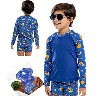 conjunto infantil proteção uv menino blusa e sunga boxer térmica 1-8 ANOS roupa de banho praia