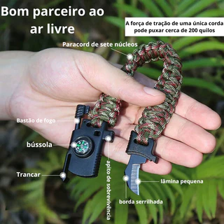 Pulseira Paracord LuaTek Canivete Pederneira Apito Bússola