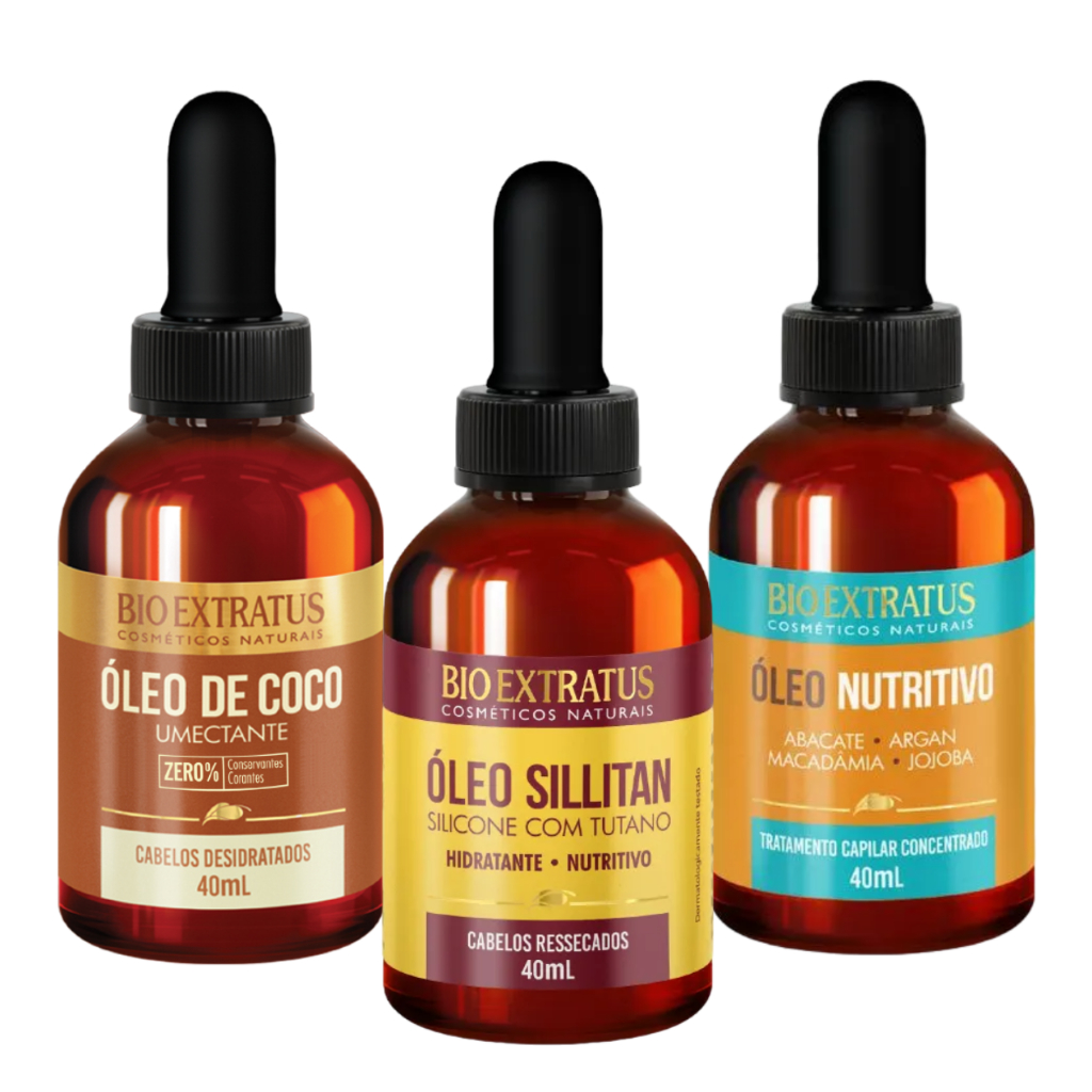 Kit Com 3 Óleos Hidratação Nutrição e Umectação 40ml Bio Extratus ...