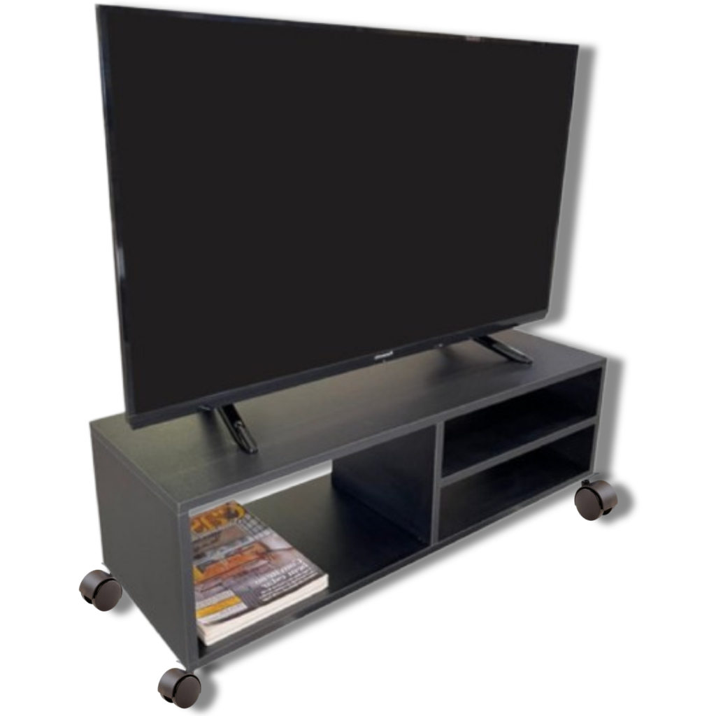 Rack Para TV e Sala Com Rodinhas - Cor Preta