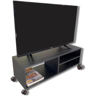 Rack Para TV e Sala Com Rodinhas - Cor Preta