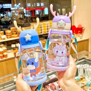 Kit 2 Garrafa De Água Para Criança Infantil Copa Alces 600ml Com Desenho Fantasia Para Meninas ou Meninos