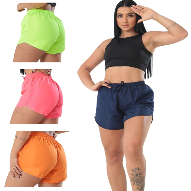 5 Shorts Liso Tactel Feminino Curto Shortinho Academia Dia a Dia ...