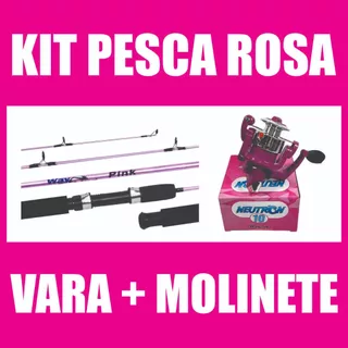 Kit Pesca Rosa Vara Rosa + Molinete Rosa - Promoção!