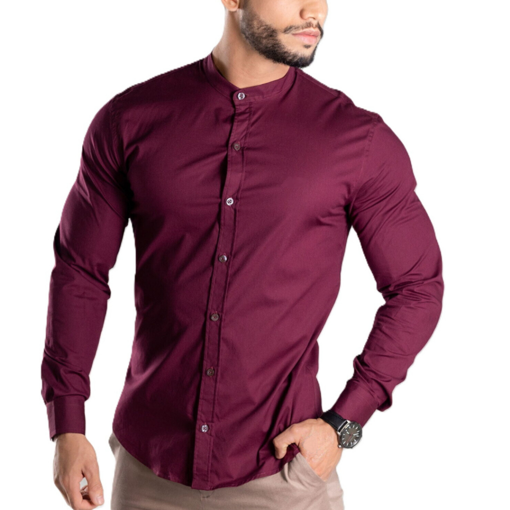 Camisa Masculina Social Gola Padre Blusa Slim Longa Tecido Premium ...
