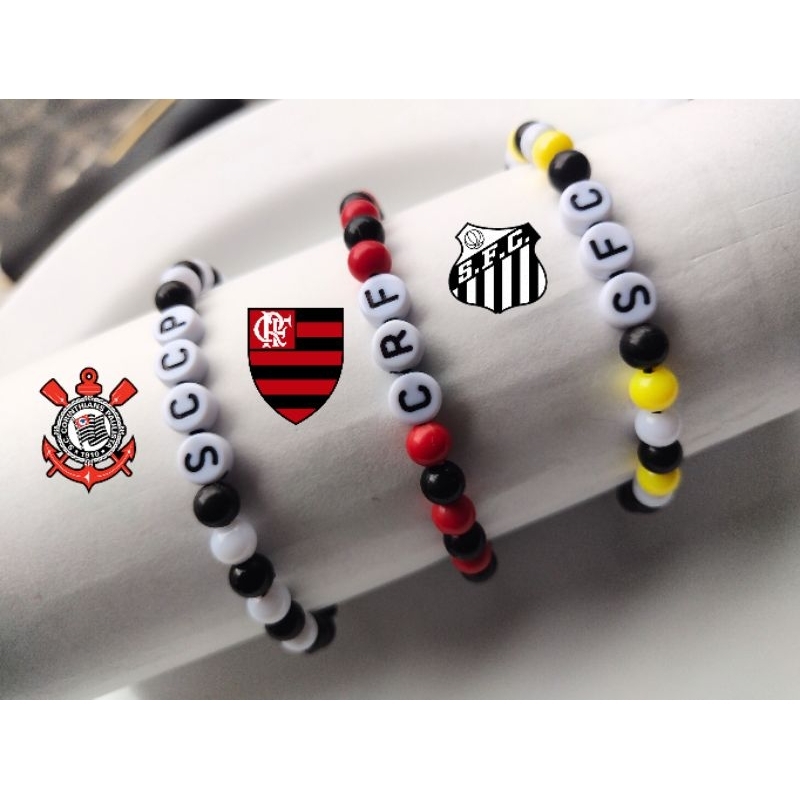Pulseiras de TIMES de futebol de miçangas - ajustável de amarrar - Corinthians Flamengo santos