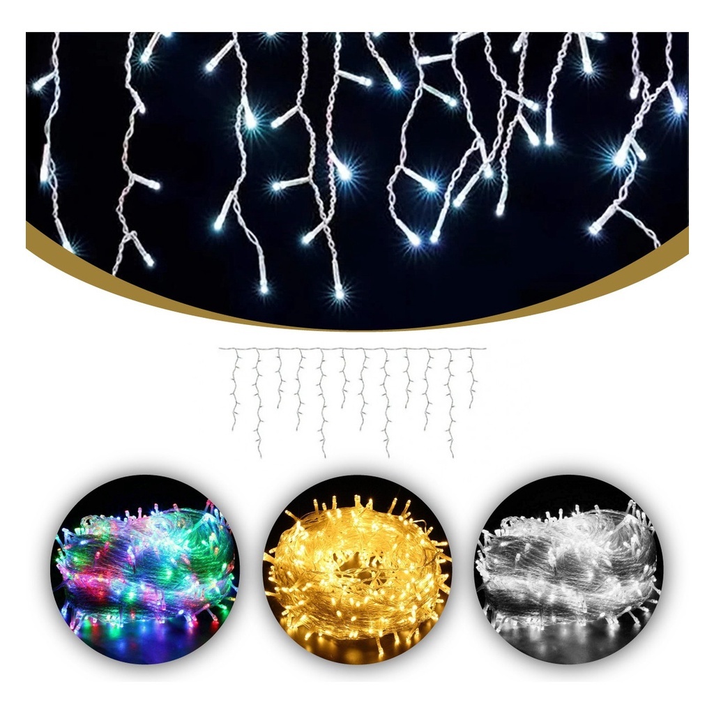 Cascata 200 Led's Decoração Natal Festas 5m Fixo ou 8 Funções 110v