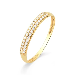 Anel de Ouro 18k Meia Aliança com 2 Fileiras Cravejadas em Oferta na Shopee