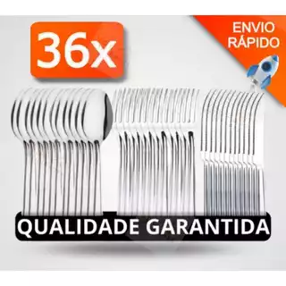 Jogo de Talheres 36 peças Aço Inox 12 Facas 12 Garfos e 12 Colheres de Mesa Casa Para Cozinha Hotel Fazenda Pousada
